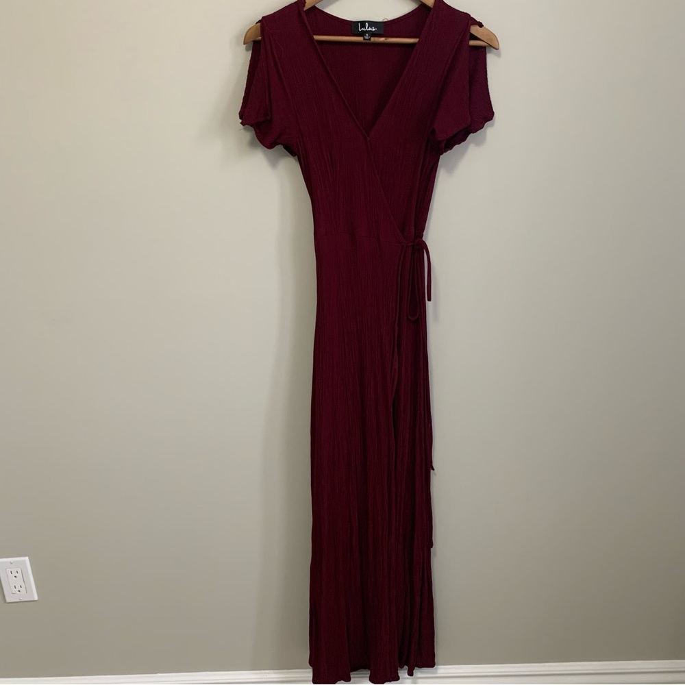 Lulus Heart of Marigold Burgundy Wrap Maxi Dress